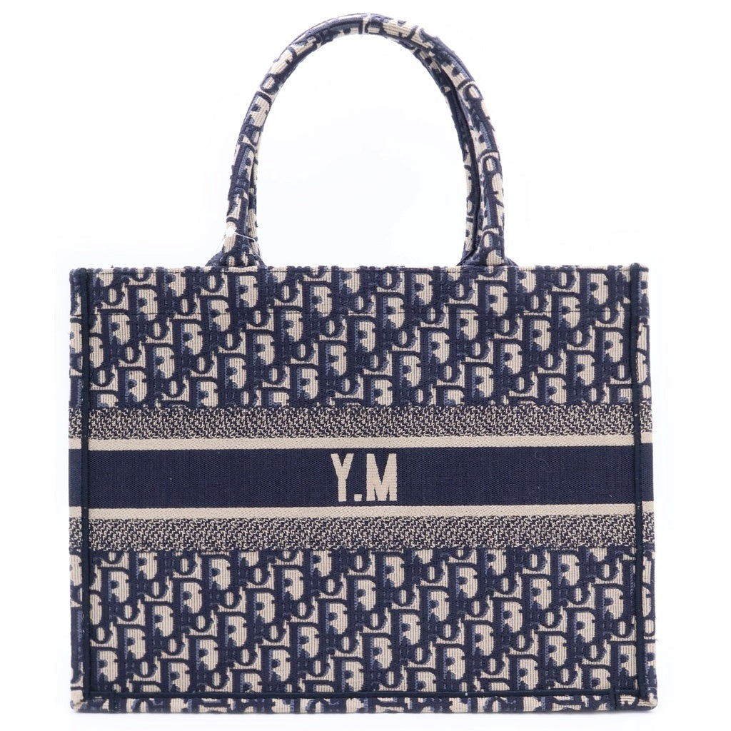DIOR(ディオール) BOOK TOTE ブックトート ミディアム オブリーク キャンバス トートバッグ ネイビー イニシャルY.M レディース