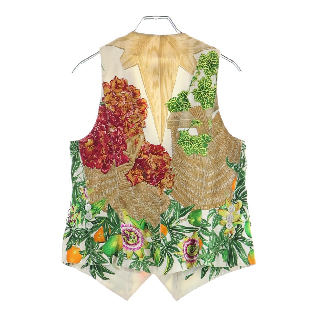 HERMES(エルメス) 80s archive Silk Vest シルクベスト フランス製 初期タグ 多ボタン 総柄 マルチカラー レディース