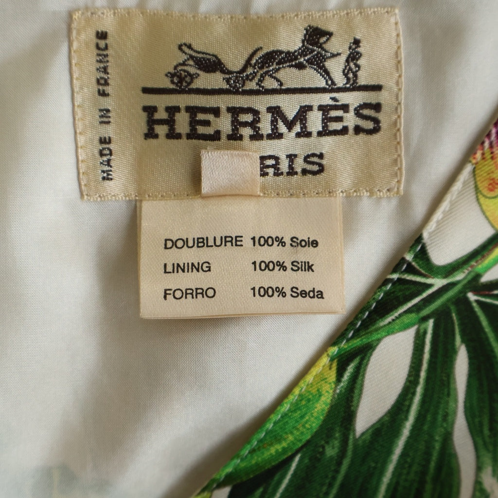 HERMES(エルメス) 80s archive Silk Vest シルクベスト フランス製 初期タグ 多ボタン 総柄 マルチカラー レディース