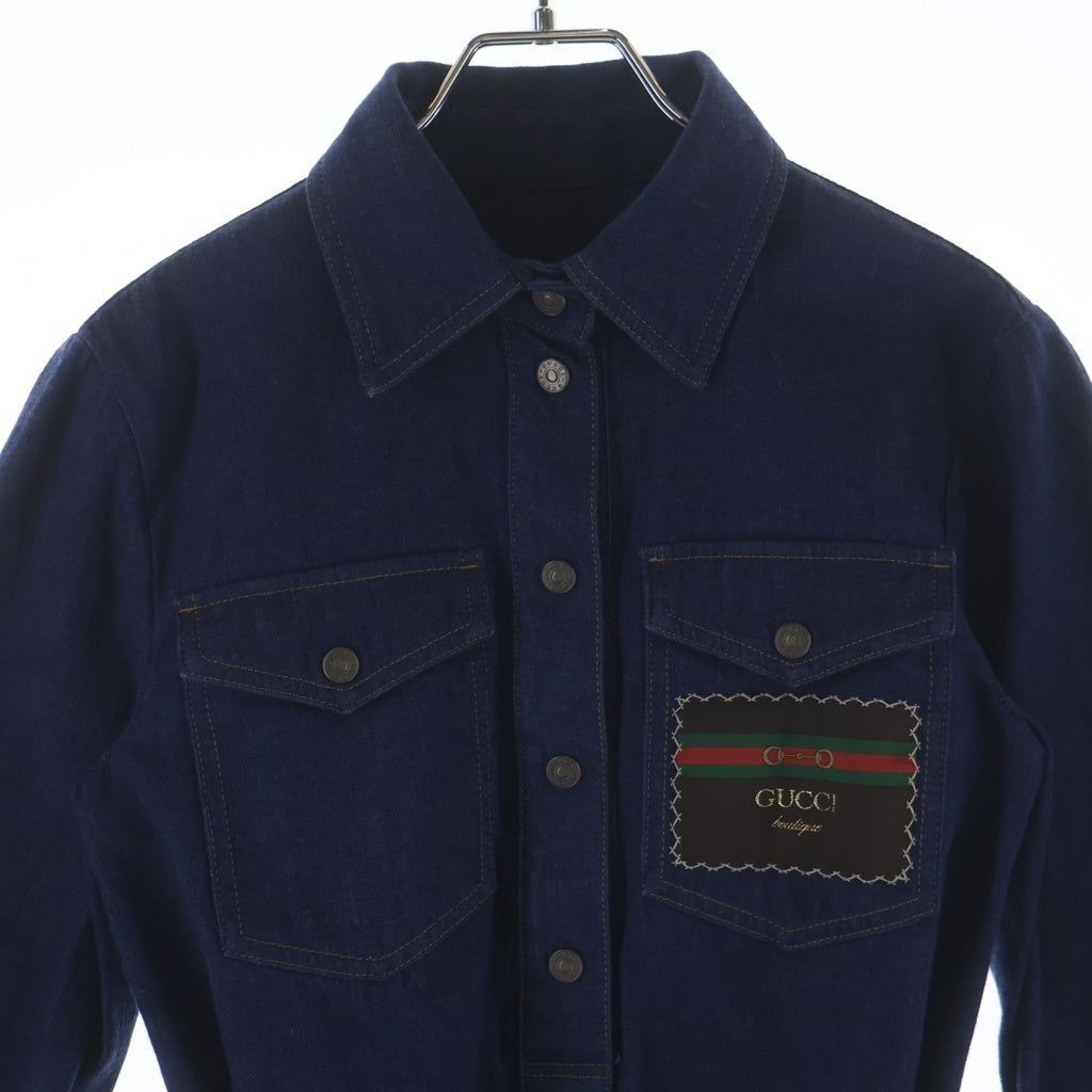 GUCCI(グッチ) ベルト付き デニムシャツ ワンピース ドレス ロゴ ハーフボタン ブルー 625069 XDA93 レディース
