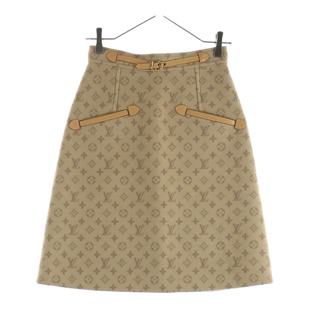 LOUIS VUITTON(ルイヴィトン) モノグラム総柄 シルク混 メルトンウール Aライン ミディアム スカート ベージュ RW222W QS3 FNSK32 レディース