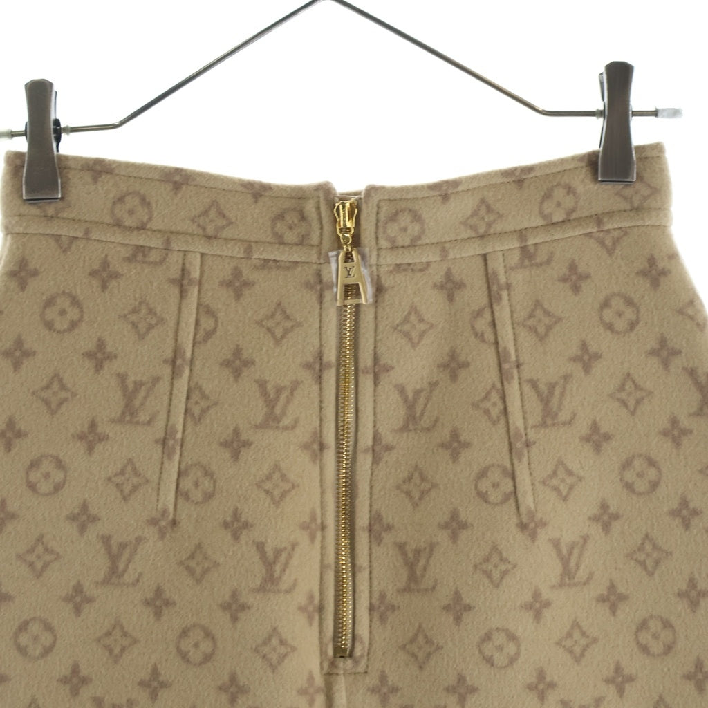 LOUIS VUITTON(ルイヴィトン) モノグラム総柄 シルク混 メルトンウール Aライン ミディアム スカート ベージュ RW222W QS3 FNSK32 レディース