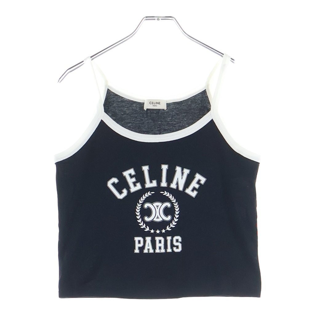 CELINE(セリーヌ) ユニバーシティ ロゴプリント コットンジャージー ノースリーブ タンクトップ ブラック レディース RX0AQ671Q.38AW