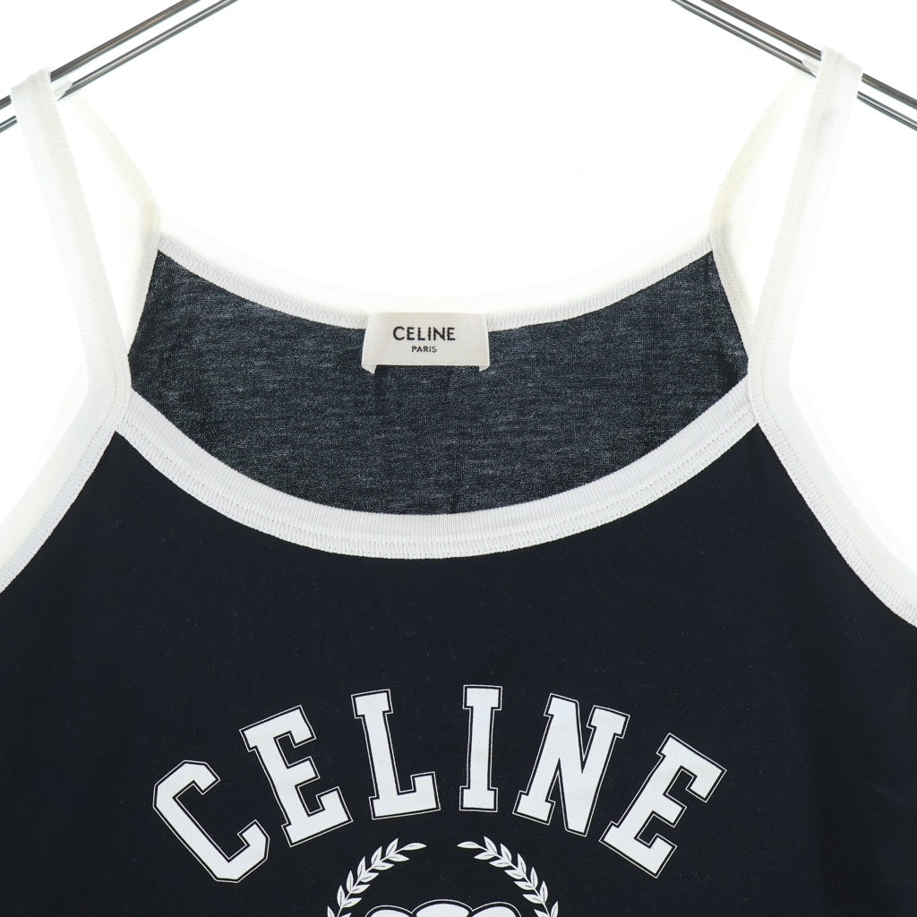 CELINE(セリーヌ) ユニバーシティ ロゴプリント コットンジャージー ノースリーブ タンクトップ ブラック レディース RX0AQ671Q.38AW