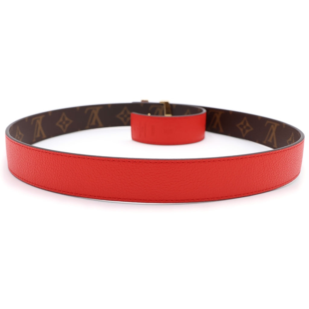 LOUIS VUITTON(ルイヴィトン) サンチュール LVイニシャル 30MM リバーシブル レザーベルト レッド×ブラウン M0322 ゴールド金具 レディース