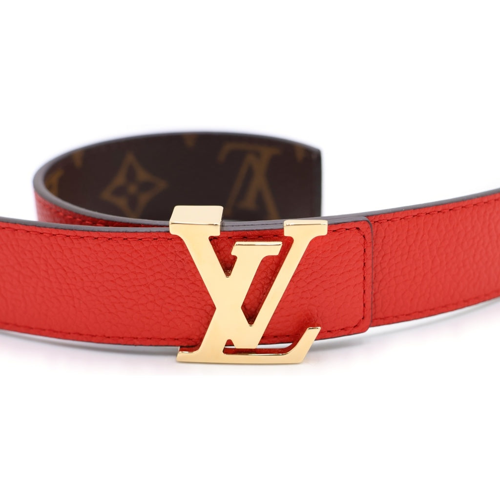 LOUIS VUITTON(ルイヴィトン) サンチュール LVイニシャル 30MM リバーシブル レザーベルト レッド×ブラウン M0322 ゴールド金具 レディース