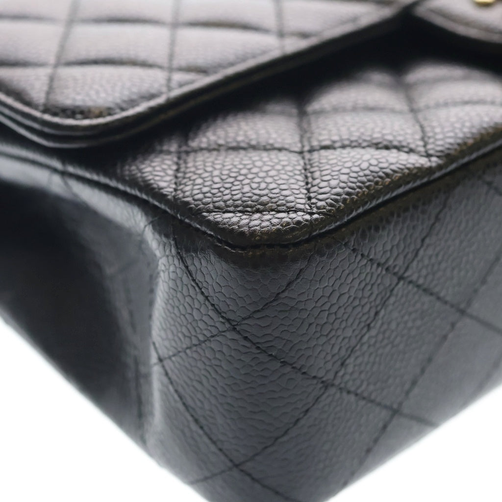 CHANEL(シャネル) マトラッセ25 キャビアスキン レザー Wフラップ Wチェーン ショルダーバッグ ゴールド金具 ブラック 19番台 レディース