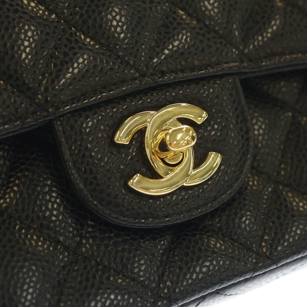 CHANEL(シャネル) マトラッセ25 キャビアスキン レザー Wフラップ Wチェーン ショルダーバッグ ゴールド金具 ブラック 19番台 レディース