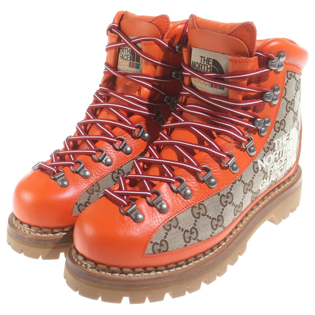 GUCCI(グッチ) THE NORTH FACE ザ ノースフェイス トレッキング ブーツ GGキャンバス #8 オレンジ 679927