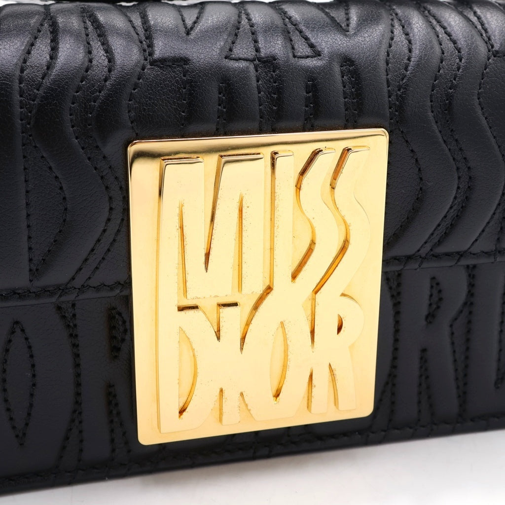 DIOR(ディオール) ミスディオール オールオーバー ロゴプレート レザー フラップ ワンショルダーバッグ ゴールド金具 ブラック M2610UBOS レディース