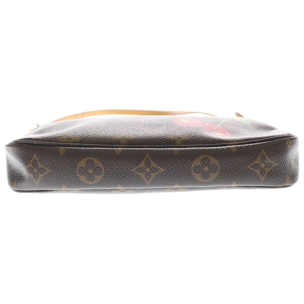 LOUIS VUITTON(ルイヴィトン) モノグラムチェリー ポシェットアクセソワール ミニハンドバッグ ポーチ ブラウン レザー×PVC M95008 ゴールド金具 レディース