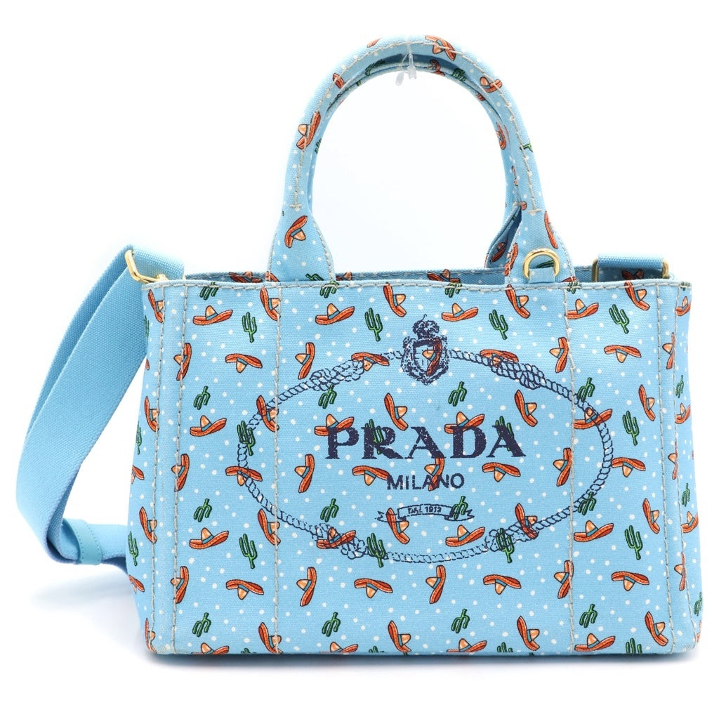 PRADA(プラダ) カナパ ハンドバック 2wayバック メキシカン柄 キャンバス スカイブルー 1BG439 レディース