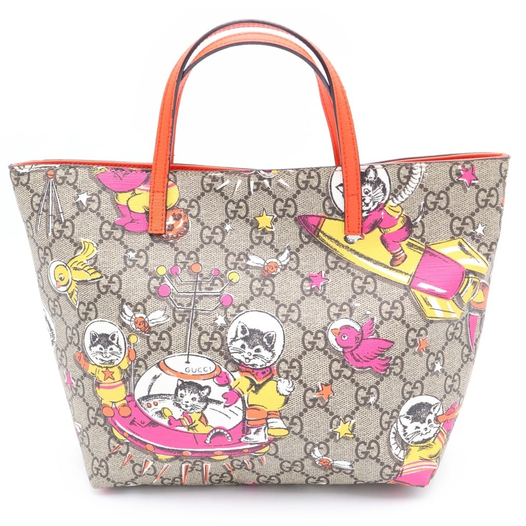 GUCCI(グッチ) チルドレンズ GGスプリーム アニマル PVC レザー ミニトートバッグ ハンドバッグ ベージュ/オレンジ 410812 レディース