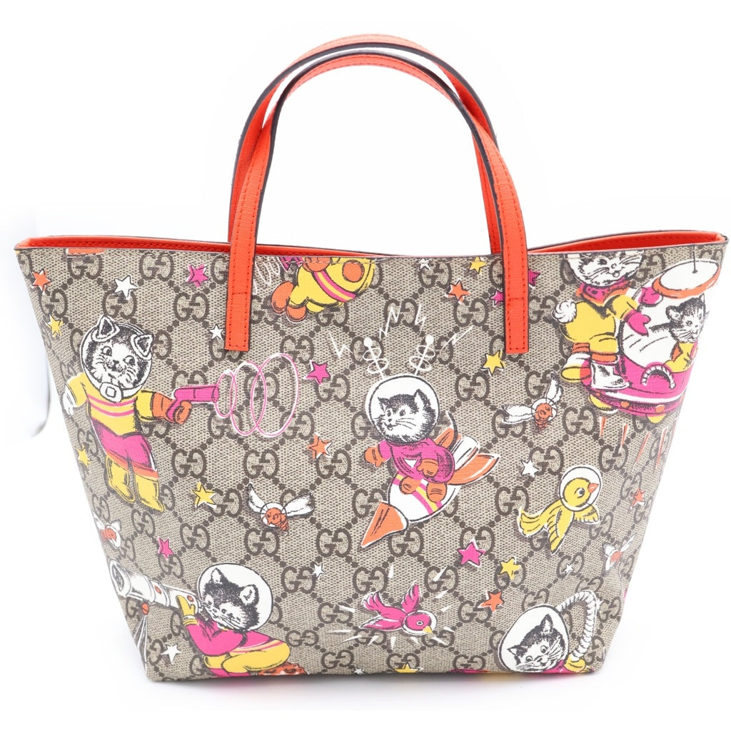 GUCCI(グッチ) チルドレンズ GGスプリーム アニマル PVC レザー ミニトートバッグ ハンドバッグ ベージュ/オレンジ 410812 レディース