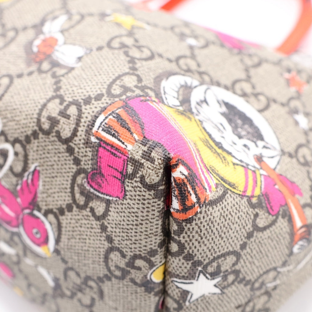 GUCCI(グッチ) チルドレンズ GGスプリーム アニマル PVC レザー ミニトートバッグ ハンドバッグ ベージュ/オレンジ 410812 レディース