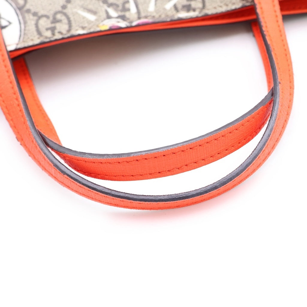 GUCCI(グッチ) チルドレンズ GGスプリーム アニマル PVC レザー ミニトートバッグ ハンドバッグ ベージュ/オレンジ 410812 レディース