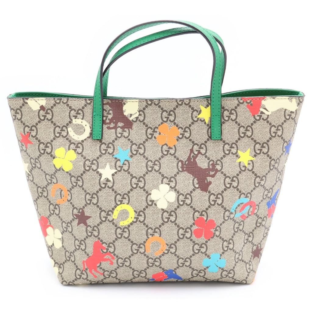 GUCCI(グッチ) チルドレンズ GGスプリーム PVC レザー ミニトートバッグ ハンドバッグ ベージュ/グリーン/マルチカラー 410812