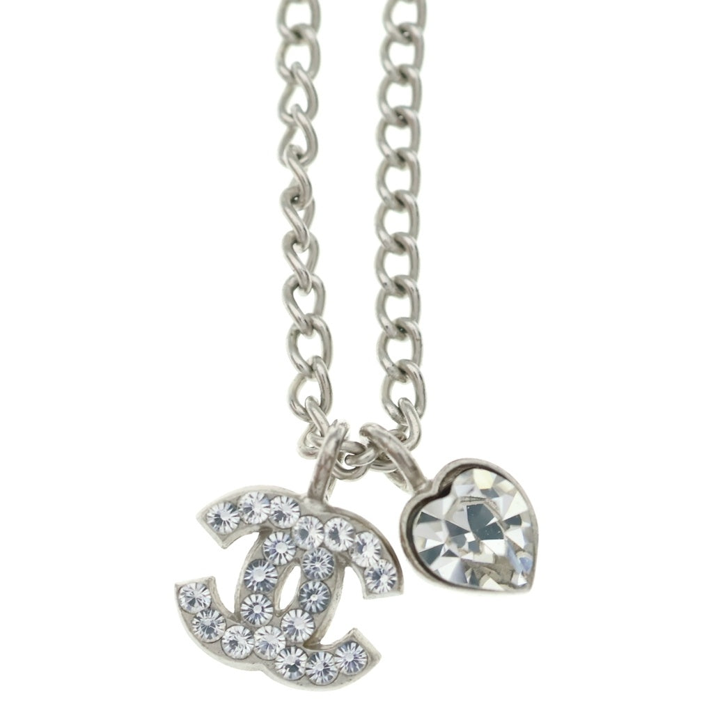 CHANEL(シャネル) ハート&ココ ネックレス ラインストーン ペンダント チェーン シルバー SV レディース