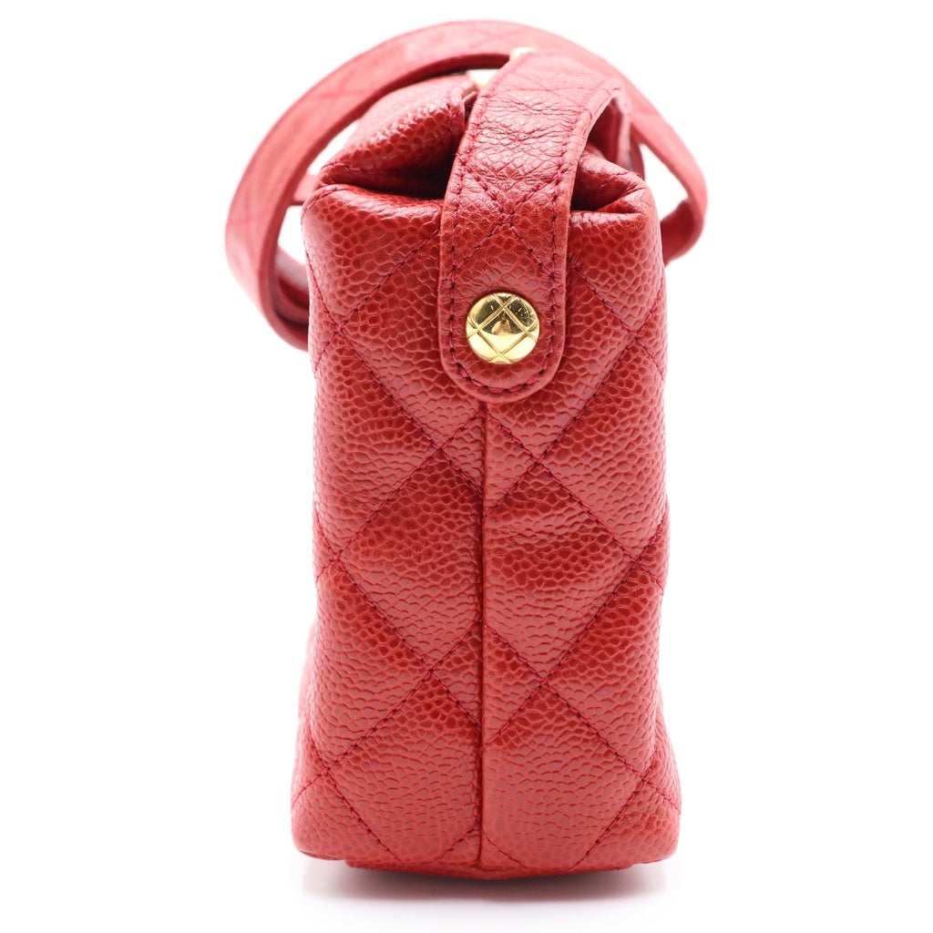 CHANEL(シャネル) マトラッセ キャビアスキン ゴールド金具 ショルダーバッグ レッド レディース
