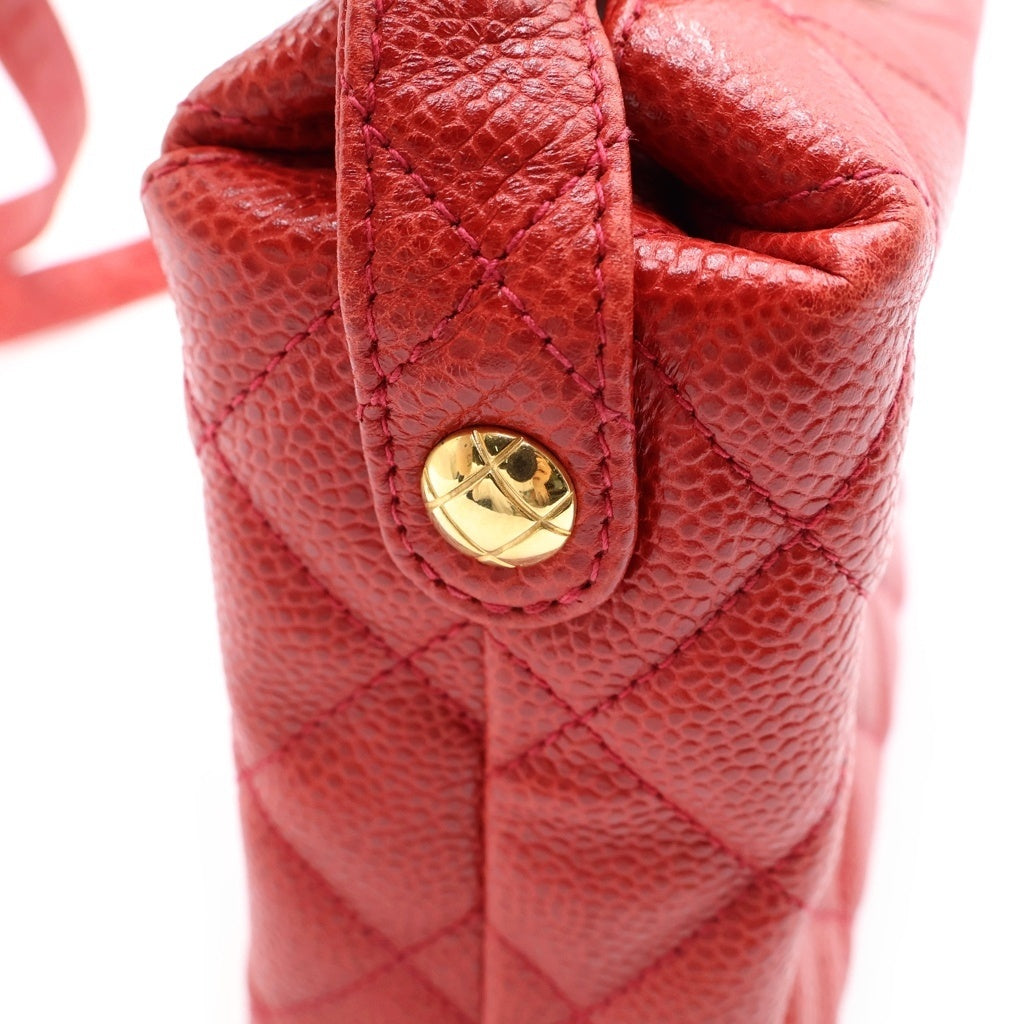 CHANEL(シャネル) マトラッセ キャビアスキン ゴールド金具 ショルダーバッグ レッド レディース