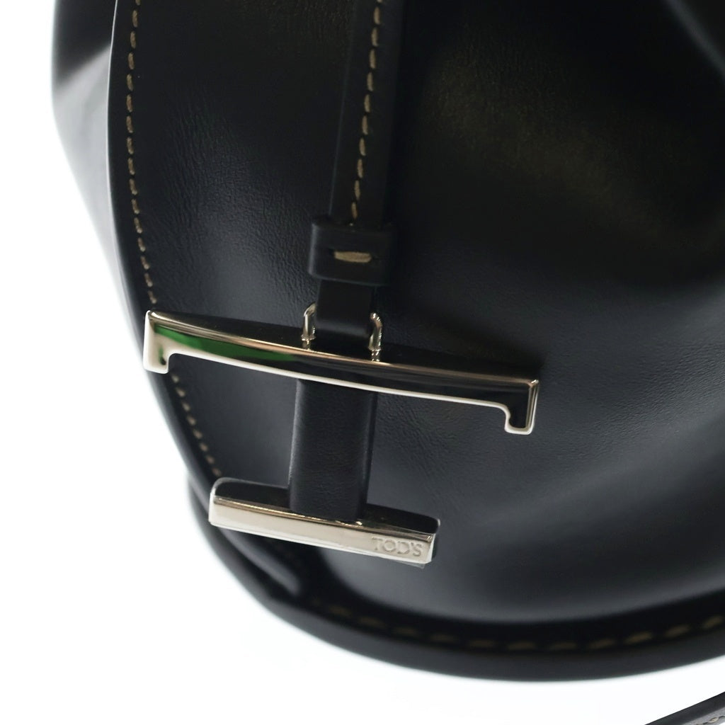 TOD'S(トッズ) Tタイムレス バケット ミニ 2way ショルダーバック シルバー金具 レザー ブラック レディース