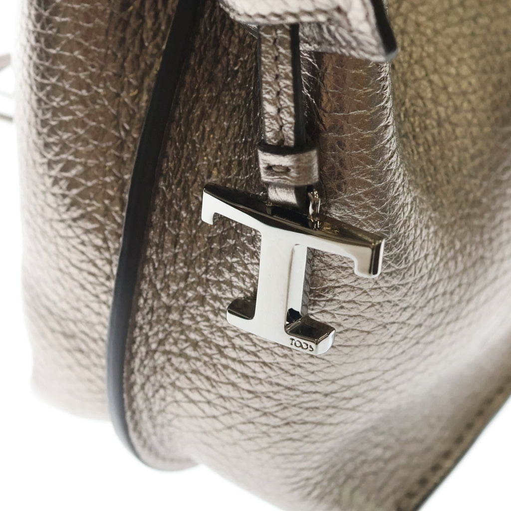 TOD'S(トッズ) Tタイムレス マイクロ ショルダー バケットバック シルバー金具 レザー シャンパンゴールド レディース