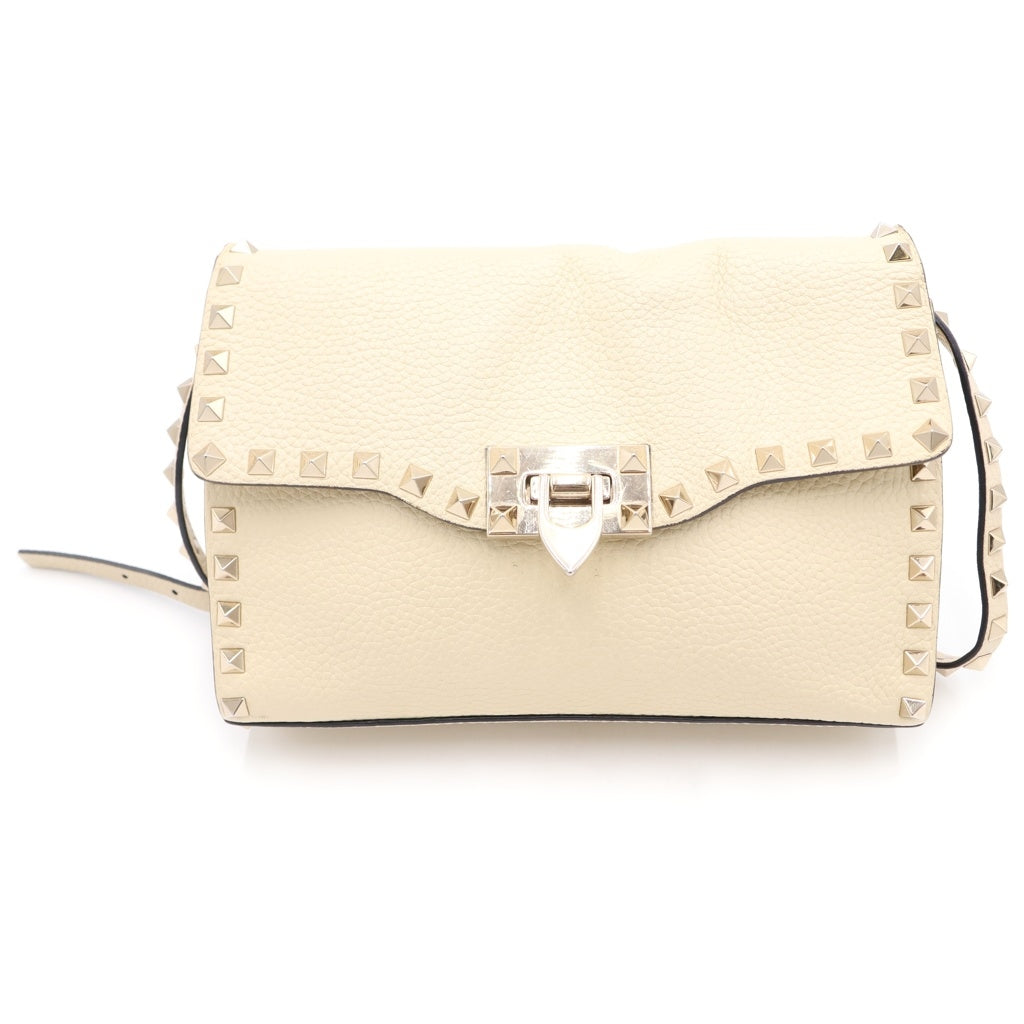 VALENTINO GARAVANI(ヴァレンチノガラヴァーニ) ロックスタッズ スモールショルダーバッグ アイボリー レザー ゴールド金具 レディース