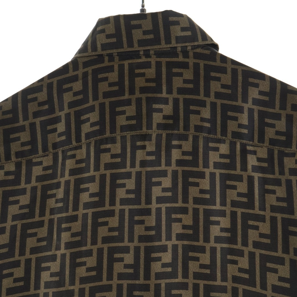 FENDI(フェンディ) ズッカ柄 シルク長袖シャツ 総柄 レギュラーカラー 比翼 ロゴ ブラウン/ブラック FS0585 AKEE レディース