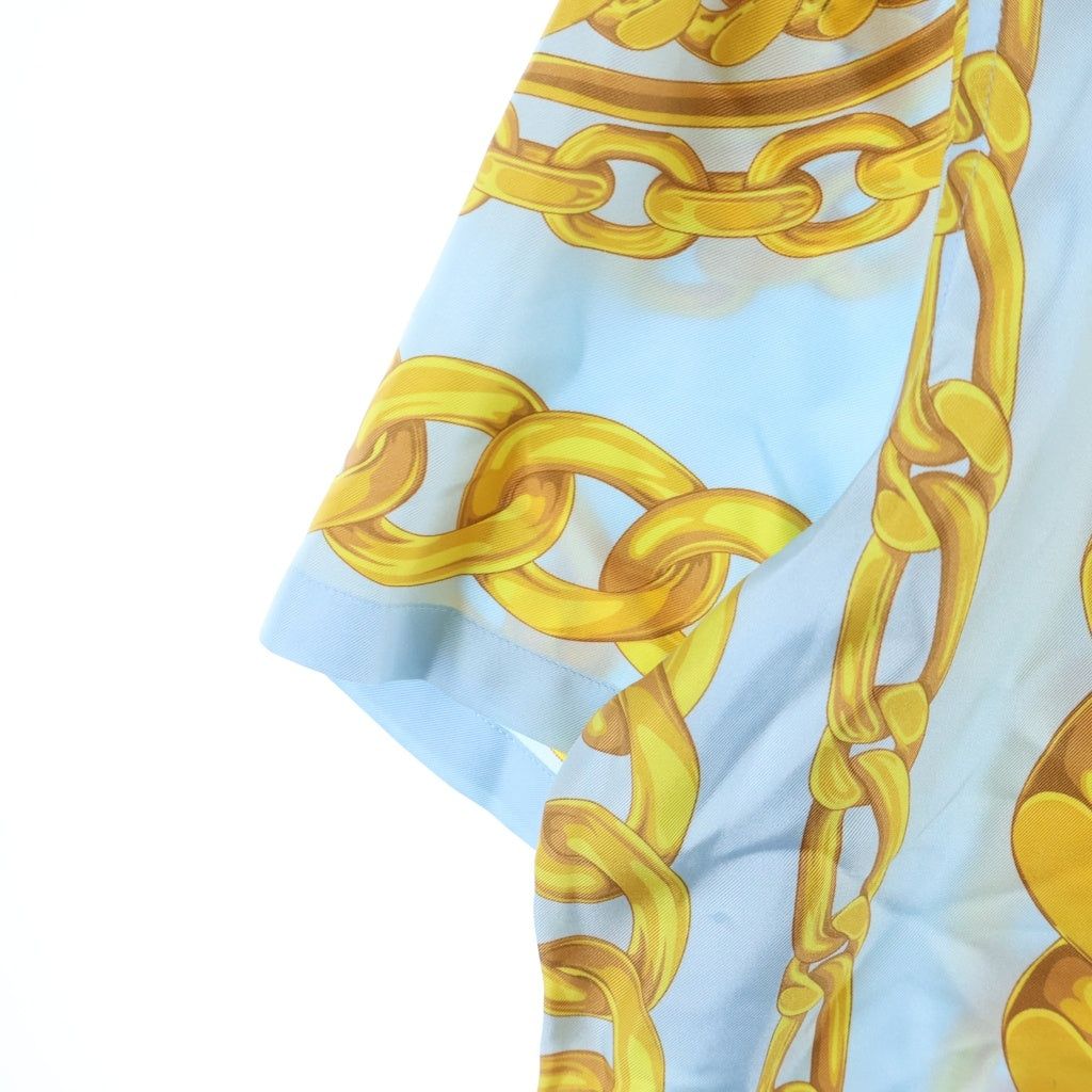 VERSACE(ヴェルサーチ) Silk Medusa Chain Shirt メデューサチェーンシャツ 開襟半袖シャツ 総柄 シルク イエロー/スカイブルー 1003926 1A13397 レディース