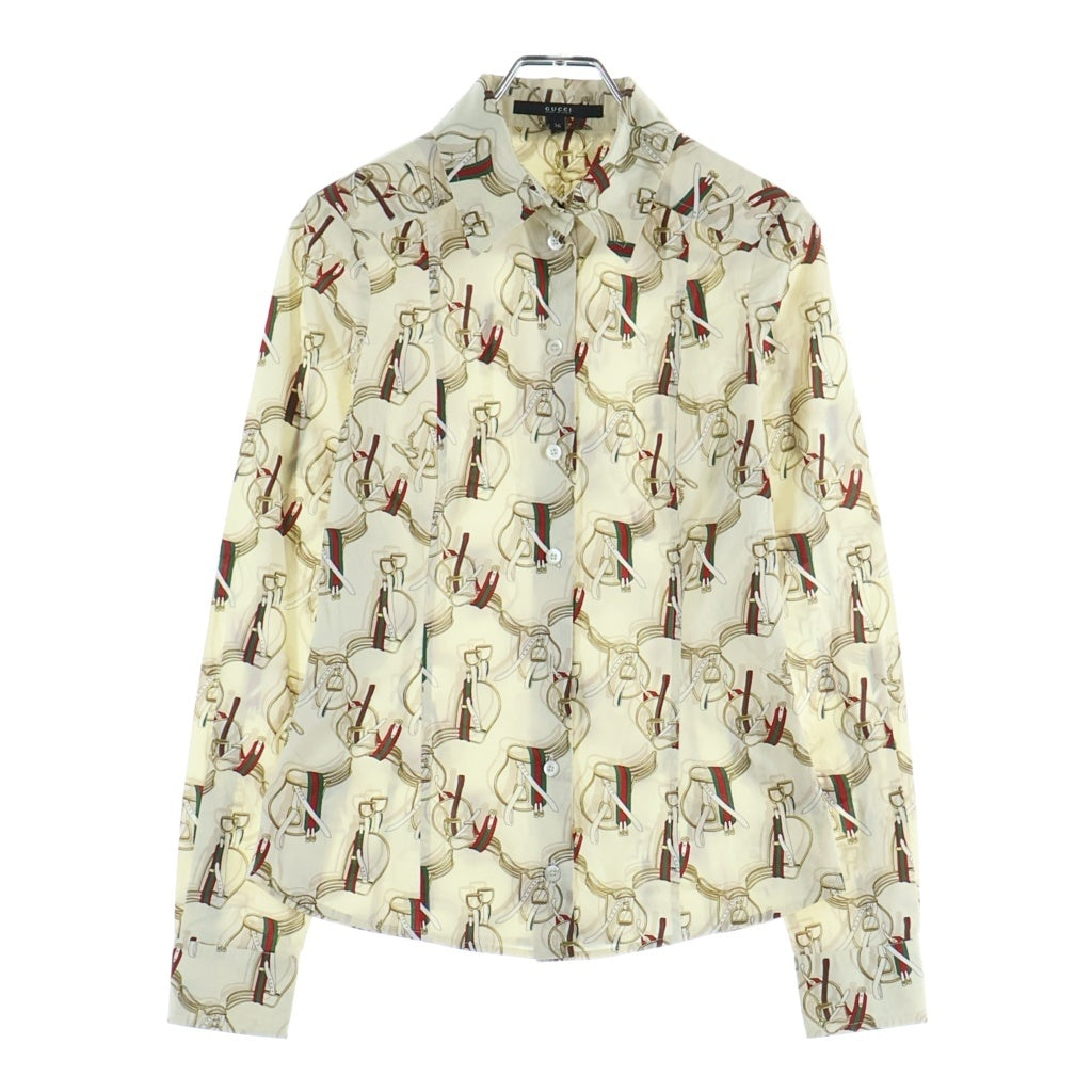 GUCCI(グッチ) ベルト柄 総柄長袖シャツ コットン ポリウレタン イタリア製 ベージュ 204242 ZS519 レディース