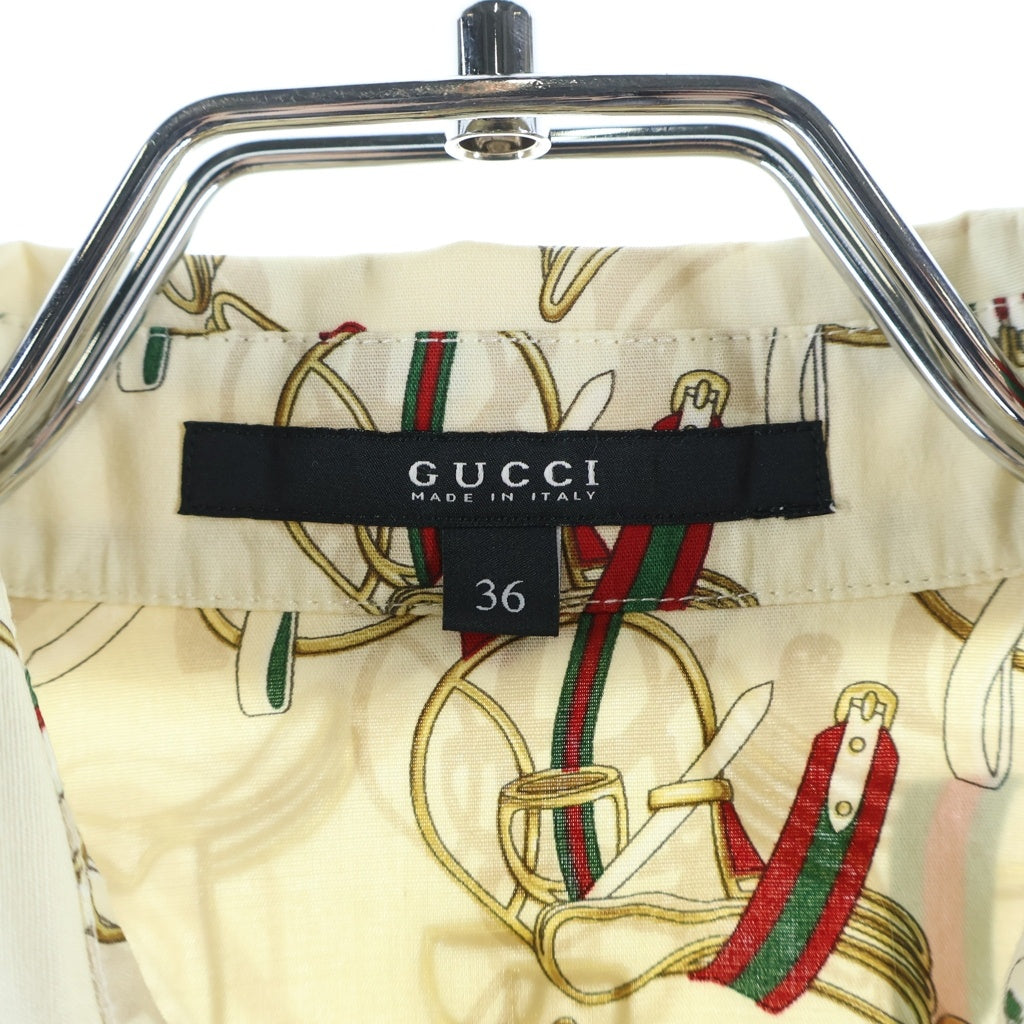 GUCCI(グッチ) ベルト柄 総柄長袖シャツ コットン ポリウレタン イタリア製 ベージュ 204242 ZS519 レディース