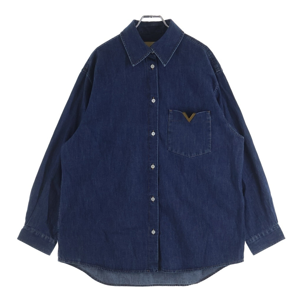 VALENTINO GARAVANI(ヴァレンチノガラヴァーニ) Vロゴ シャンブレー デニム 長袖シャツ インディゴ 8B3DB03K9YA レディース