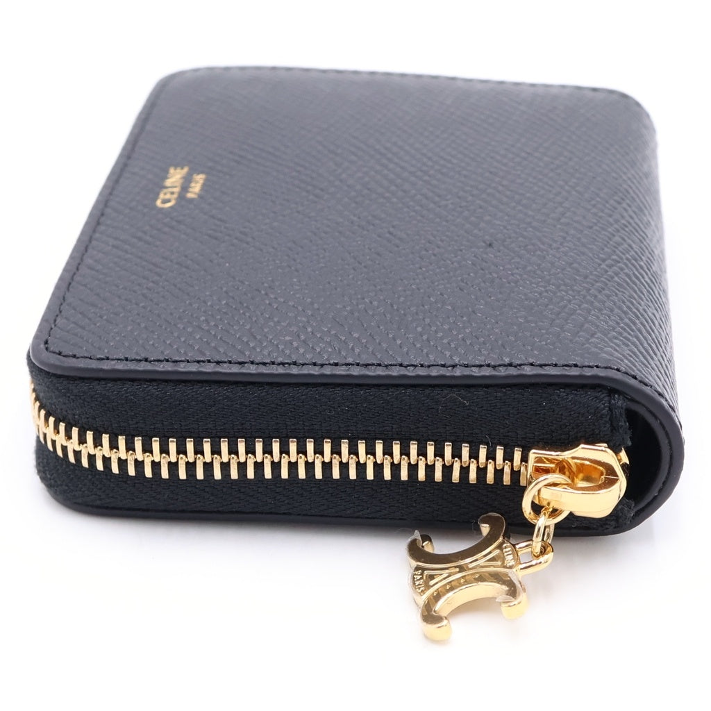 CELINE(セリーヌ) スモール ジップウォレット トリオンフチャーム グレインドカーフスキン レザー 二つ折り財布 ブラック 10N993FVO.38NO レディース