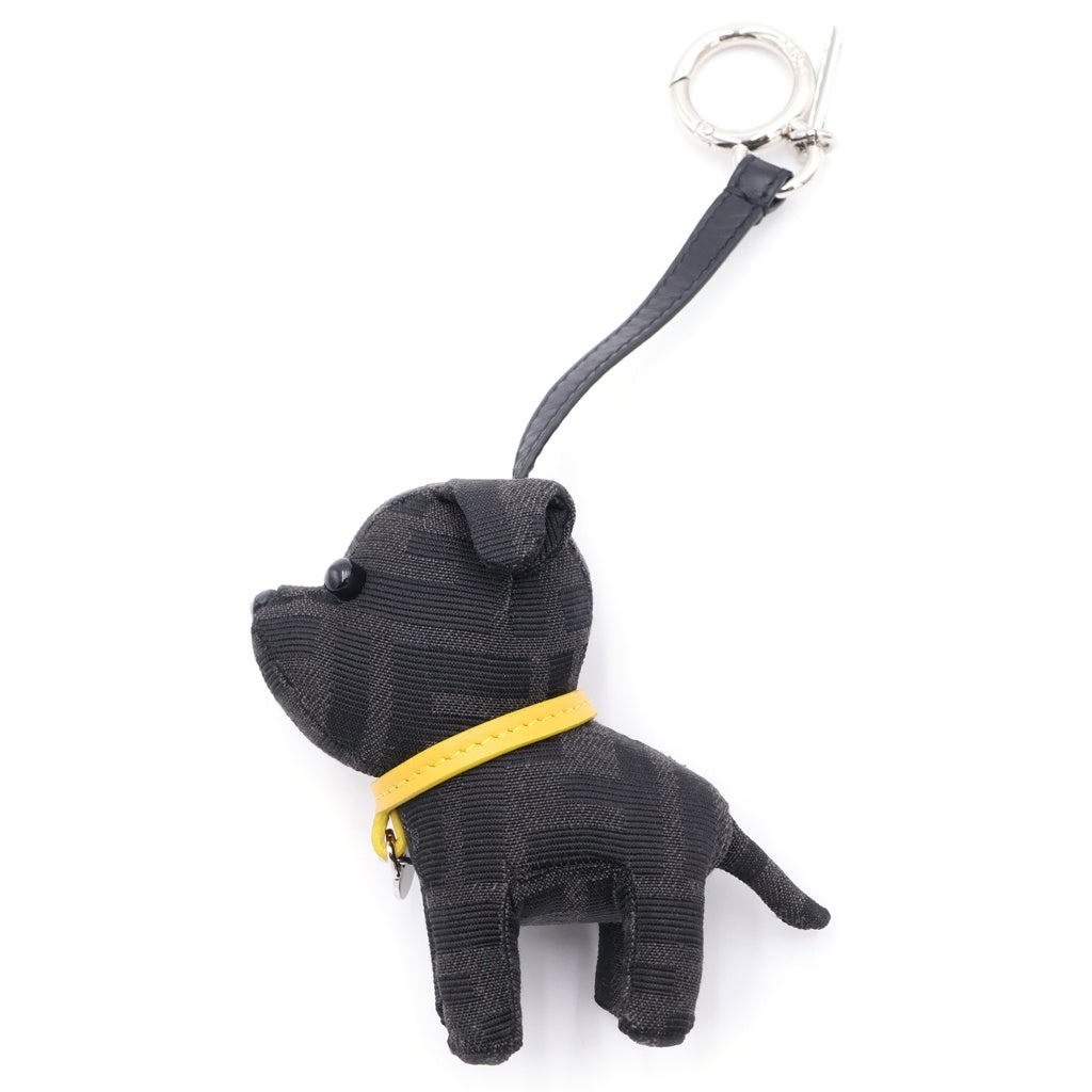 FENDI(フェンディ) ITO FF ジャカード ドッグ 犬 バッグチャーム キーリング キーホルダー ブラック 7AP064AL8IF0R2A シルバー金具 レディース