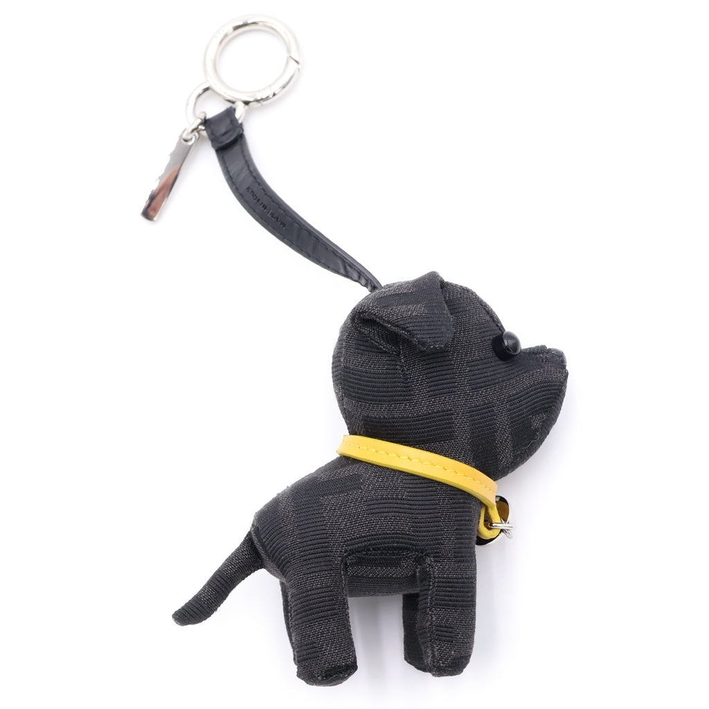 FENDI(フェンディ) ITO FF ジャカード ドッグ 犬 バッグチャーム キーリング キーホルダー ブラック 7AP064AL8IF0R2A シルバー金具 レディース
