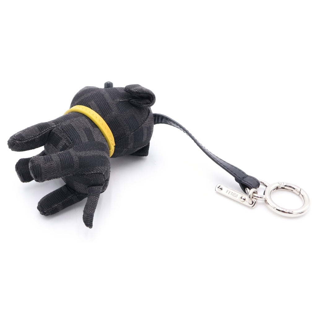 FENDI(フェンディ) ITO FF ジャカード ドッグ 犬 バッグチャーム キーリング キーホルダー ブラック 7AP064AL8IF0R2A シルバー金具 レディース