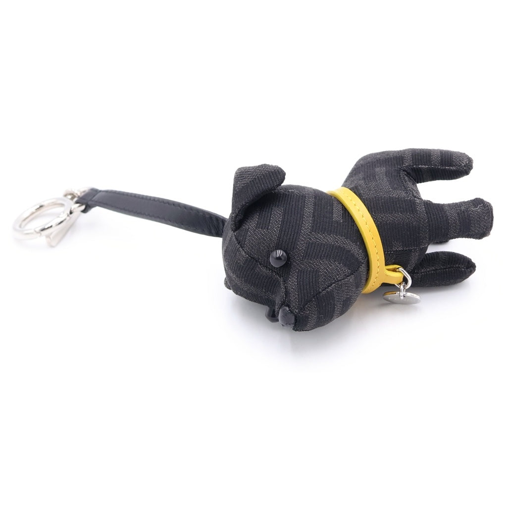 FENDI(フェンディ) ITO FF ジャカード ドッグ 犬 バッグチャーム キーリング キーホルダー ブラック 7AP064AL8IF0R2A シルバー金具 レディース