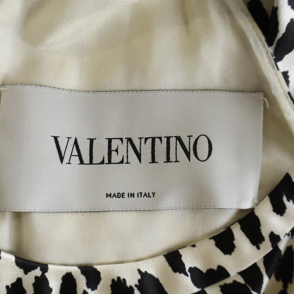 VALENTINO(ヴァレンティノ) レオバード柄 ノースリーブプリーツワンピース ドレス コットン シルク イタリア製 ブラック/ホワイト EB3VS2D6 レディース