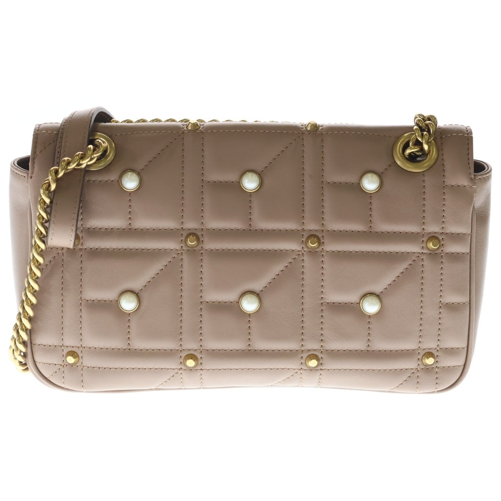 GUCCI(グッチ) GGマーモント スモール チェーンショルダーバッグ パール スタッズ カーフスキン レザー ベージュ 443497 レディース