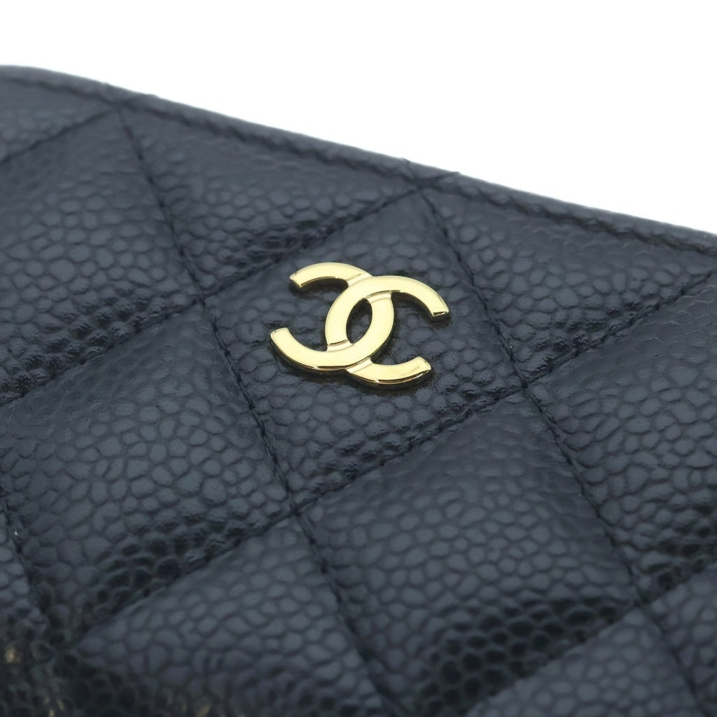 CHANEL(シャネル) マトラッセ キャビアスキン レザー ジッピー コインパース ケース 財布 ゴールド金具 ブラック シール レディース