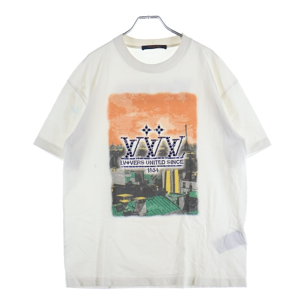 LOUIS VUITTON(ルイヴィトン) 25SS エンベリッシュド グラフィックプリント ビジュー ラインストーン ロゴ クルーネック 半袖Tシャツ ホワイト #M RM251M