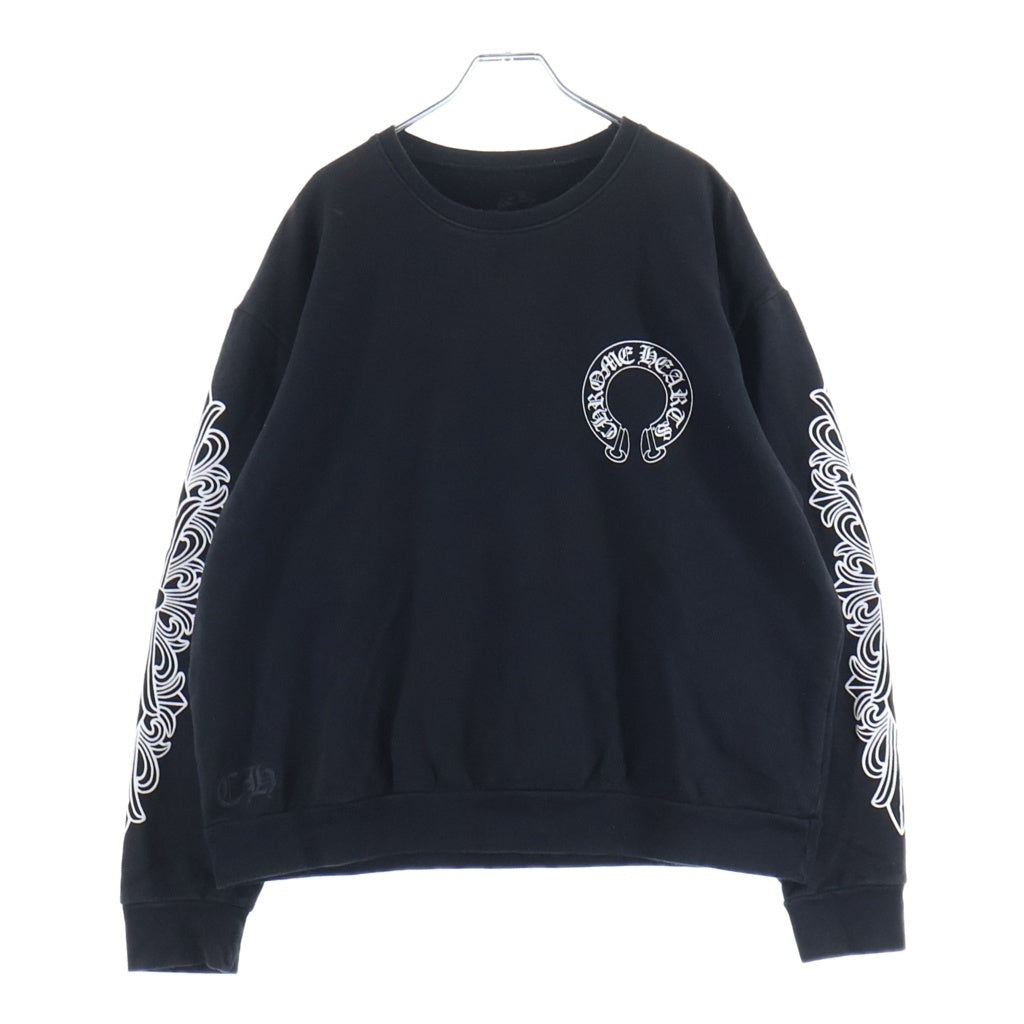 CHROME HEARTS(クロムハーツ) アームフローラルクロス ホースシューバックプリント スウェットトレーナー ブラック #M