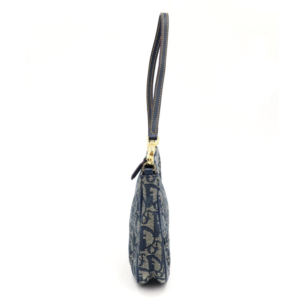 Christian Dior(クリスチャンディオール) トロッター サドルバッグ ミニハンドバッグ ネイビー レザー×キャンバス ゴールド金具 レディース