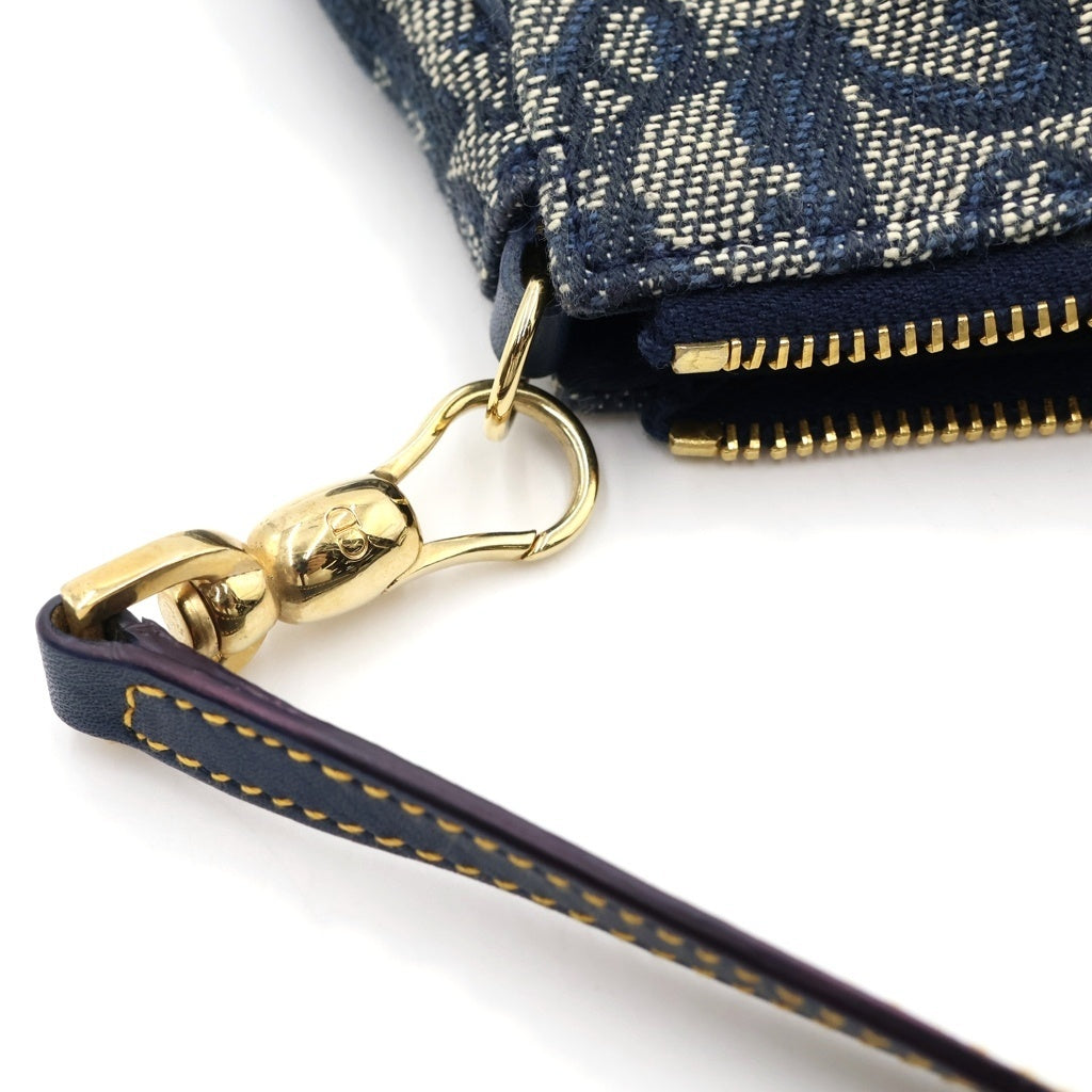 Christian Dior(クリスチャンディオール) トロッター サドルバッグ ミニハンドバッグ ネイビー レザー×キャンバス ゴールド金具 レディース