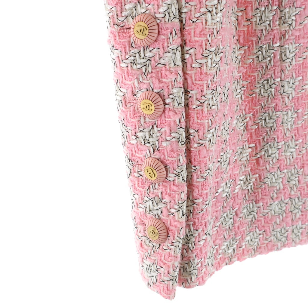 CHANEL(シャネル) 93SS VINTAGE Tweed Set ココマーク ツイードセットアップ ジャケット スカート 手書きタグ ピンク レディース