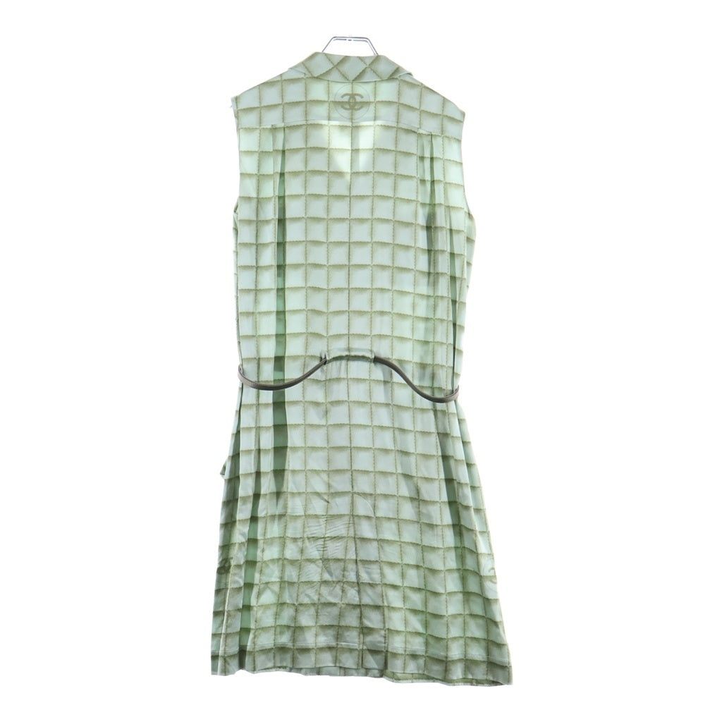 CHANEL(シャネル) 00AW VINTAGE Sleeveless Silk Dress ココマーク ノースリーブ シルクドレス ワンピース ベルト グリーン P16286V090094 レディース