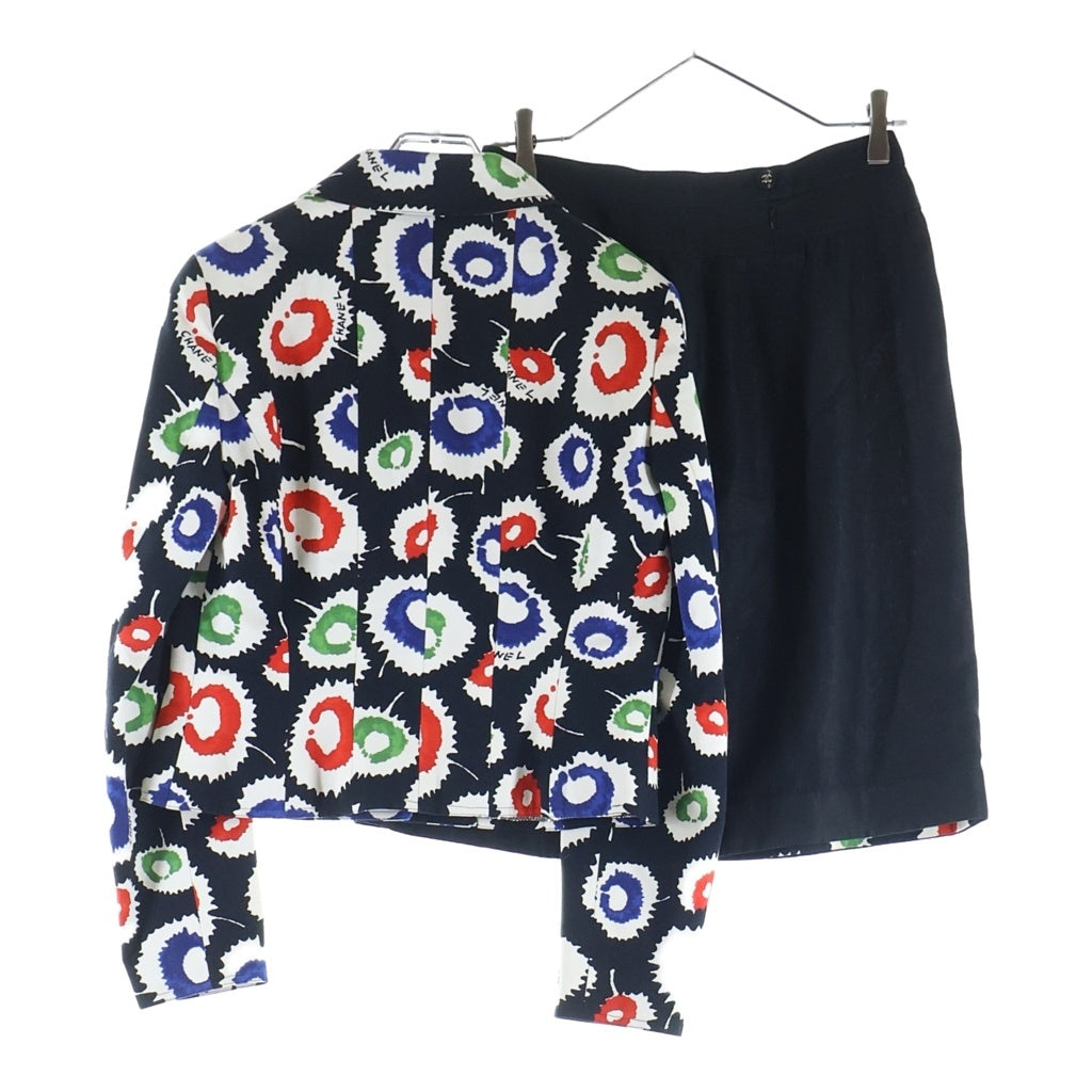 CHANEL(シャネル) 97SS VINTAGE BLAZER SKIRT SET セットアップ ジャケット スカート 総柄 コットン リネン ブラック/マルチカラー P09018W02358 レディース