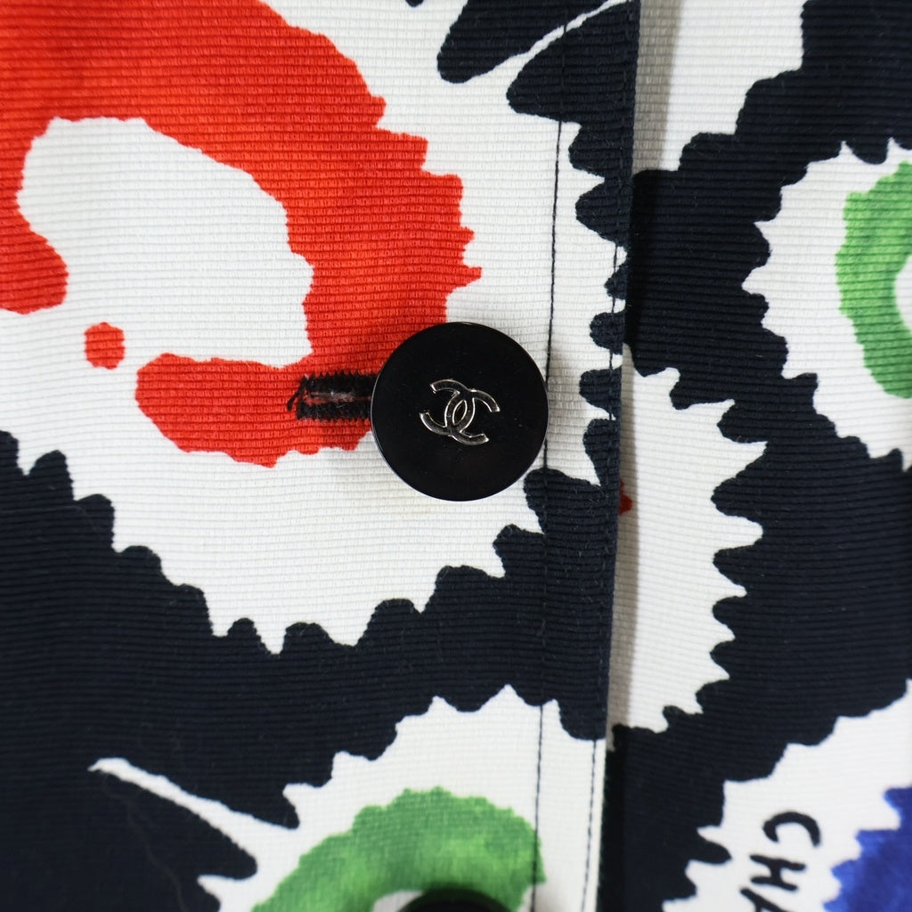 CHANEL(シャネル) 97SS VINTAGE BLAZER SKIRT SET セットアップ ジャケット スカート 総柄 コットン リネン ブラック/マルチカラー P09018W02358 レディース