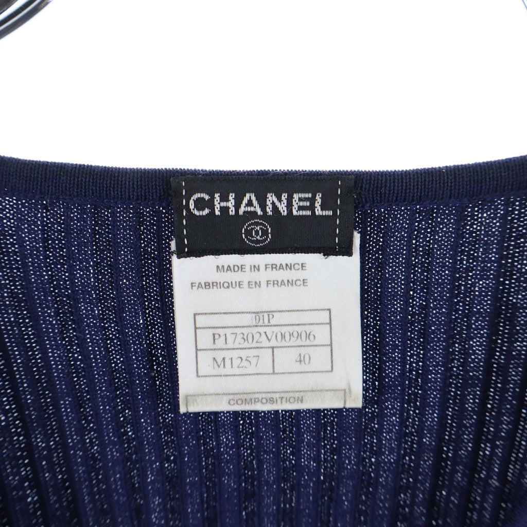 CHANEL(シャネル) 01SS VINTAGE V-Neck Knit Tops ココマーク Vネック ニットタンクトップ ベスト 総柄 ネイビー/レッド P17302V00906 レディース