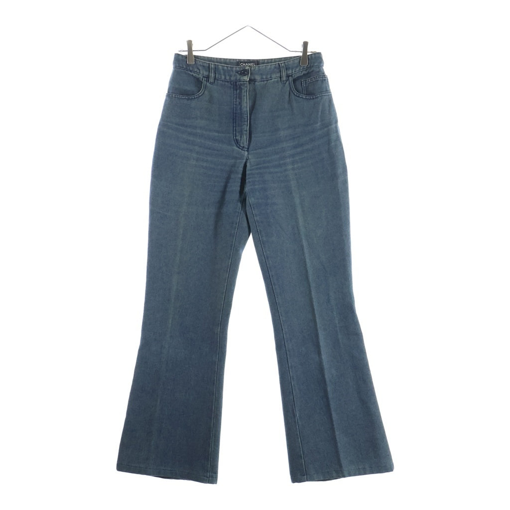 CHANEL(シャネル) 01SS VINTAGE Crystal CC logo Wide Denim Pants クリスタルココマーク ワイドフレアデニムパンツ ロゴ インディゴ P17258V09672 レディース